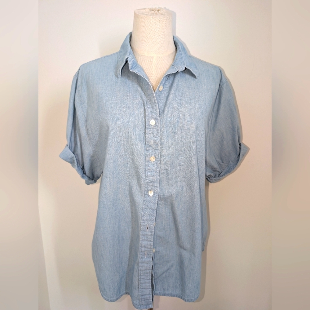 Light Blue Short Sleeve Chambray Button Down